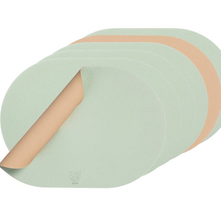 Juego de mesa ovalado reversible - 6 piezas - Cuero reciclado rosa pálido y verde pálido para venta al por mayor de Björn
