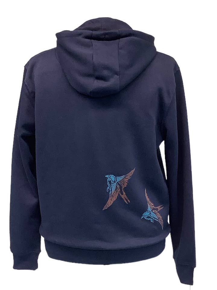 Impromptu Musé - Wholesale Hoodie - Unisex - Navy Swallows Handprinted Graphic Art Hoodie2