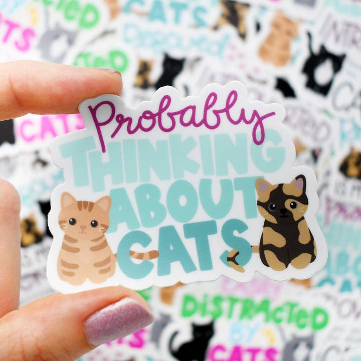 Probably Thinking About Cats 3-in vinyl cat sticker for wholesale by Chester and Pearl