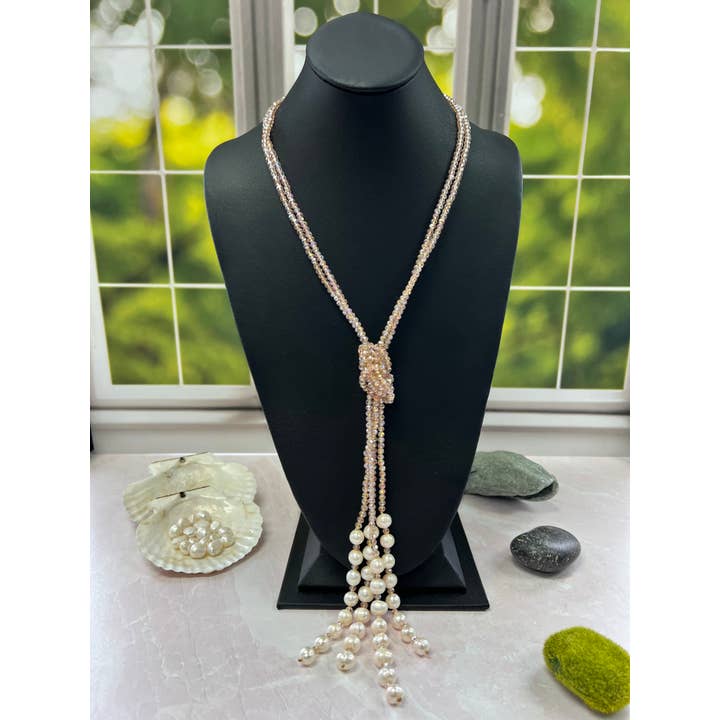 IST Jewelry - Wholesale Y-Neck/Lariat Necklace - Champagne Crystal & Pearl Lariat Necklace1