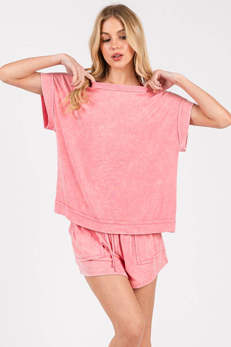 Sewn and Seen - Wholesale Lounge Set - Women's - MINERAL WASHED TOP AND SHORTS RIB SET 14