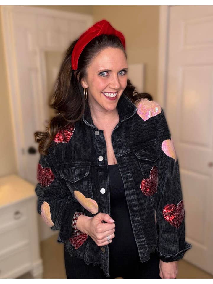 Forever3AM - Wholesale Shirt Jacket/Shacket - Women's - rts: Sequin Heart Valentines Corduroy Shacket1