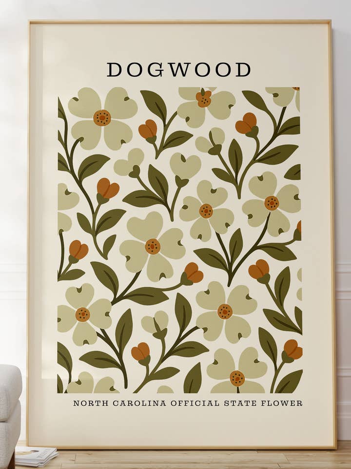 North Carolina State Flower Art Print – Dogwood for wholesale by The FlatFile Society