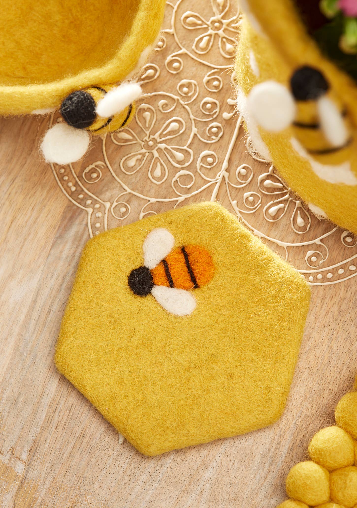 Namaste - Wholesale Coasters - Felt Bee Hexagon Coaster