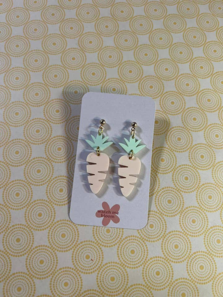 Easter Carrot Acrylic Dangle Earrings for wholesale by Watch Me Bloom