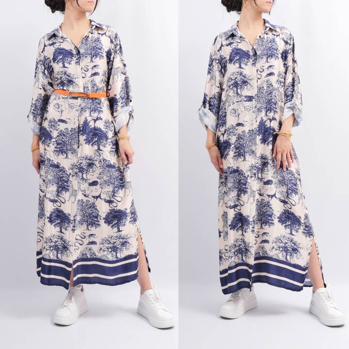 Langkleid aus Satin mit Safari-Print KD6255VS für den Großhandel von Cecile Wang