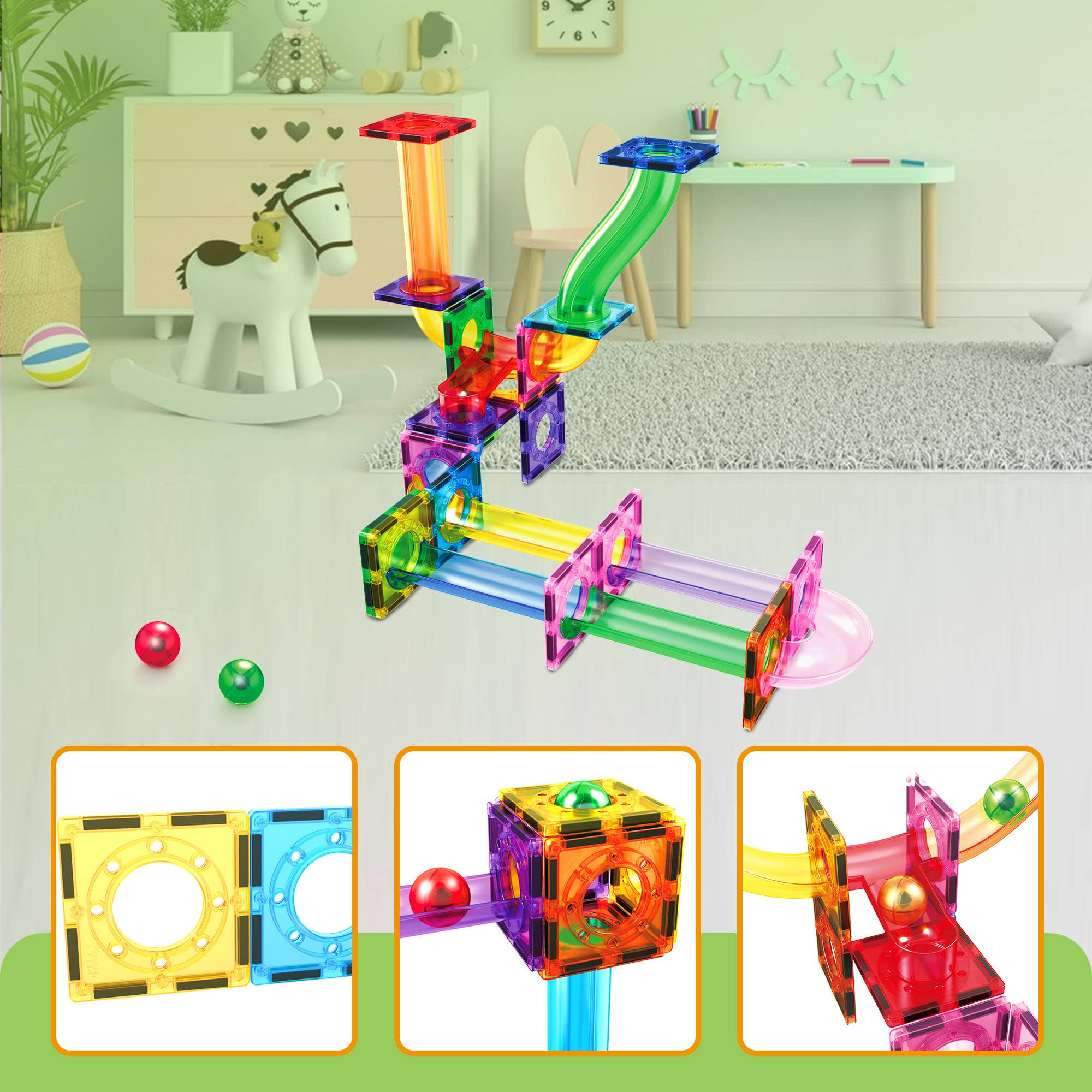 PicassoTiles - Wholesale Building Set - Kids - PicassoTiles 40pc Magnetic Marble Run Building Set6