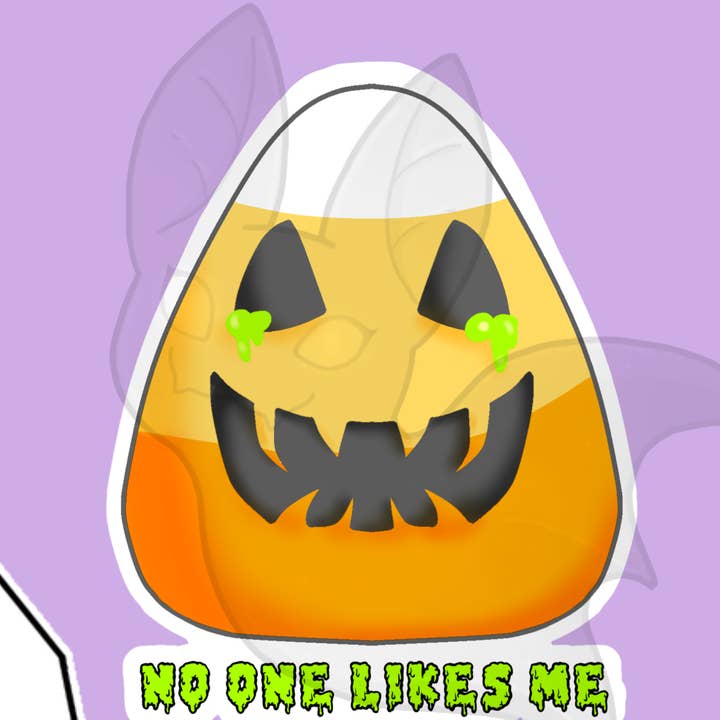 No One Likes Me Candy Corn Vinyl Sticker for wholesale by EtherealBat Studios