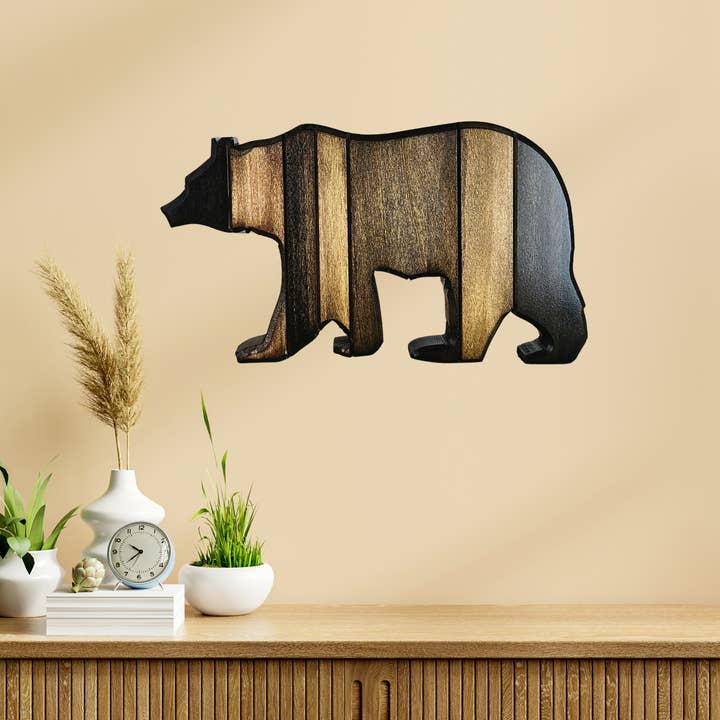 Cul de Sac Critters - Wholesale Wall Accent - Medium Rustic Bear Wall Art or Shelf Decor - Solid wood