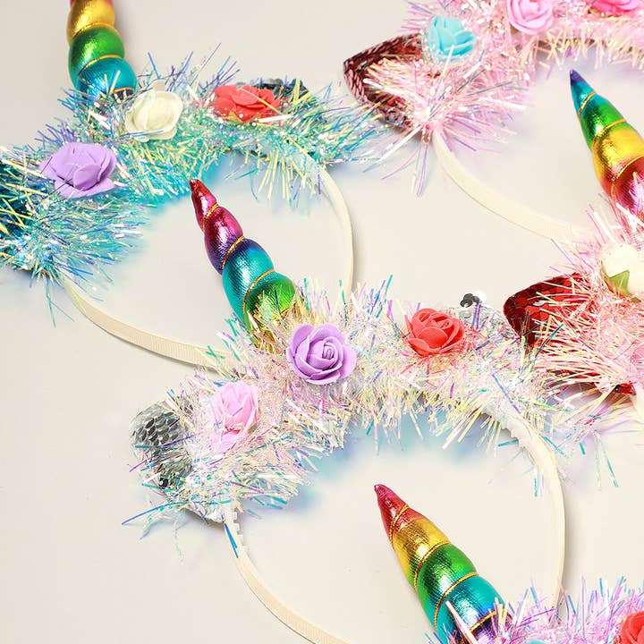 ASSORTED COLORS Metallic Shred Unicorn Headband for wholesale on Faire