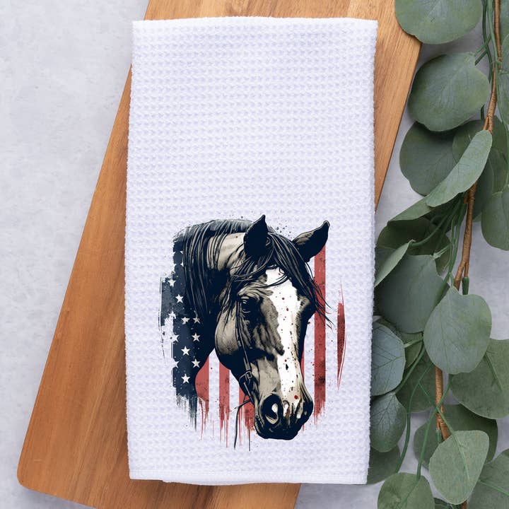 American Flag Patriotic Horse Head / Dish / Hand Towel for wholesale by Dark Horse Dream Designs LLC