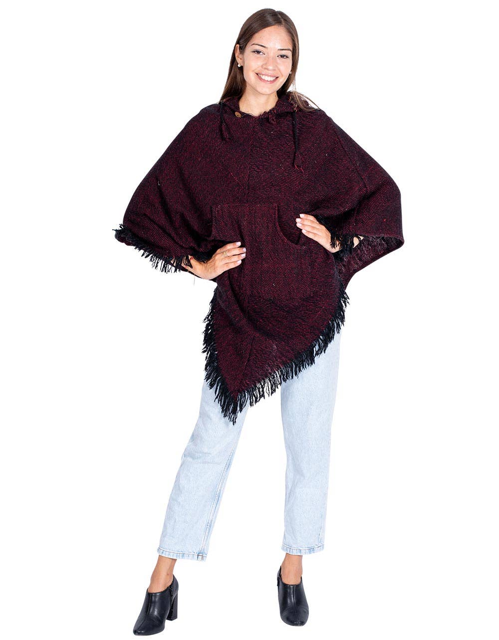 Board Burgundy Winter Ponchos with Fringes for wholesale on Faire1
