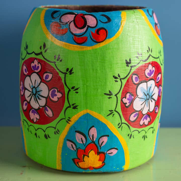 Ian Snow Ltd - Wholesale Vase - Vintage Hand Painted Medium Wooden Pot (Re-worked) - 223