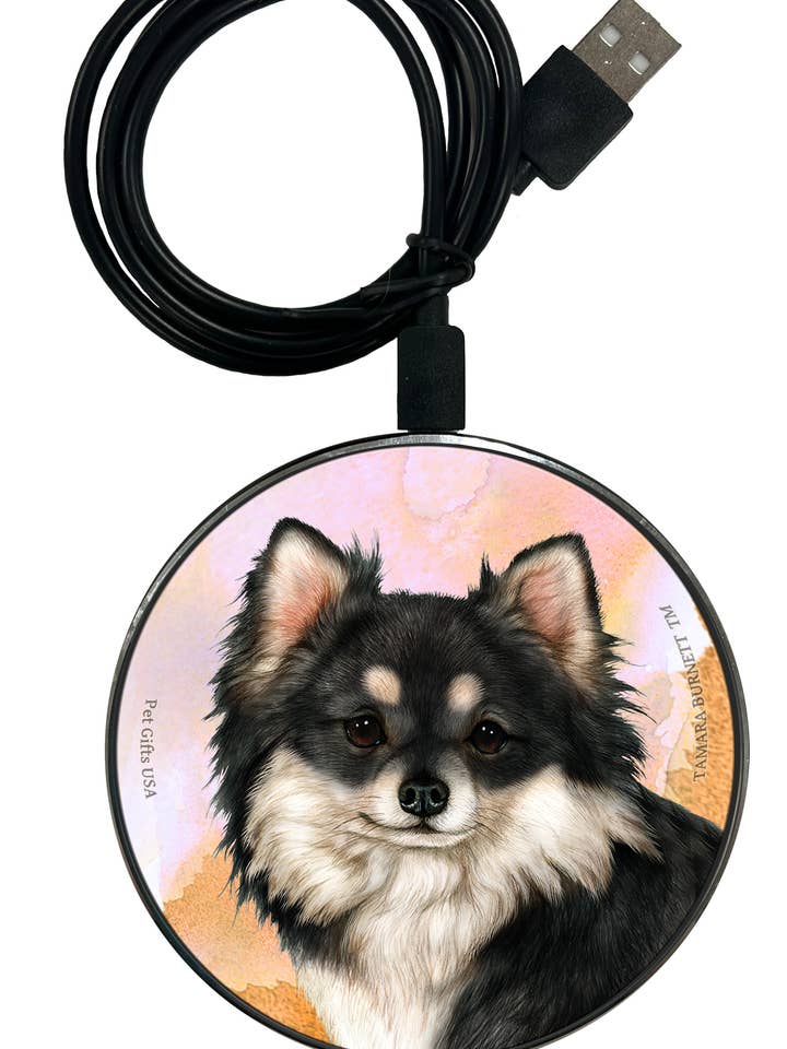 Carregador de Telemóvel Chihuahua de Pelo Longo Preto e Branco - Zoomies por atacado de Pet Gifts USA, LLC