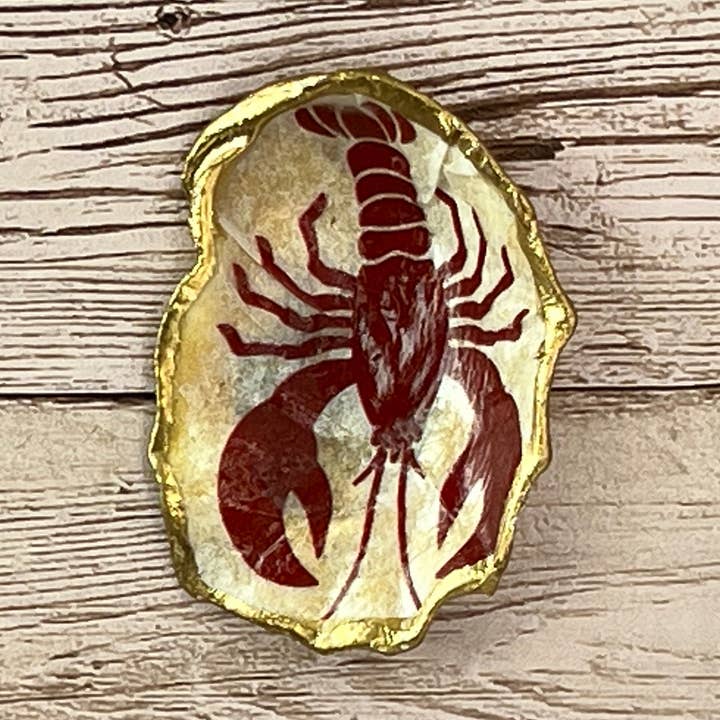 Mini Oyster Shell Ring Dish with Lobster for wholesale by Zo Pi Designs