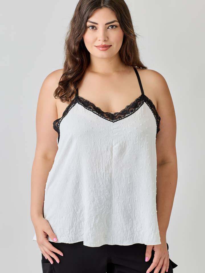 Plus Size Gestructureerde Stip Kant Trim JK19012-TT voor wholesale door Haute Fox Plus Size & Contemporary