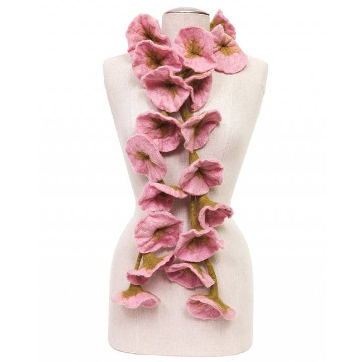 Felted flower scarves- Beige/ Green for wholesale by BNB Crafts Inc.