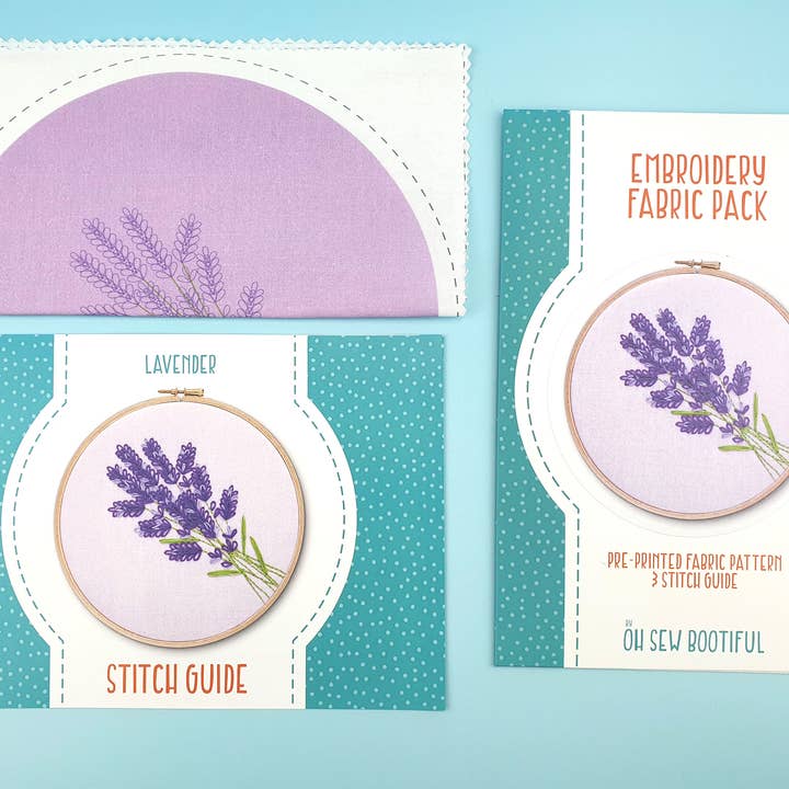Oh Sew Bootiful – wholesale Embroidery/cross-stitch supplies – Lavender Handmade Embroidery Pattern Fabric Pack2