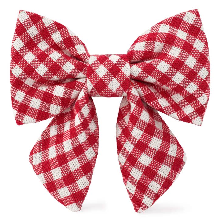 Red Gingham Lady Dog Bow for wholesale by The Foggy Dog