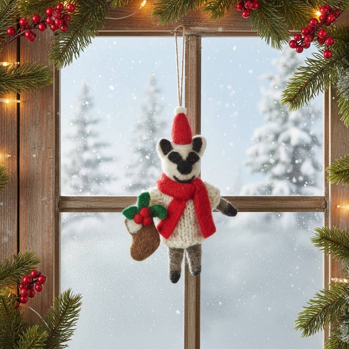 Handmade Felt Noel the Christmas Badger Hanging Decoration for wholesale by Felt So Good
