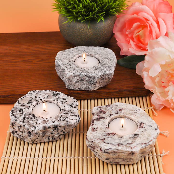 Sea Stones - Wholesale Candle Holder - Ember - Natural Edge Granite Tea Light Candle Holder