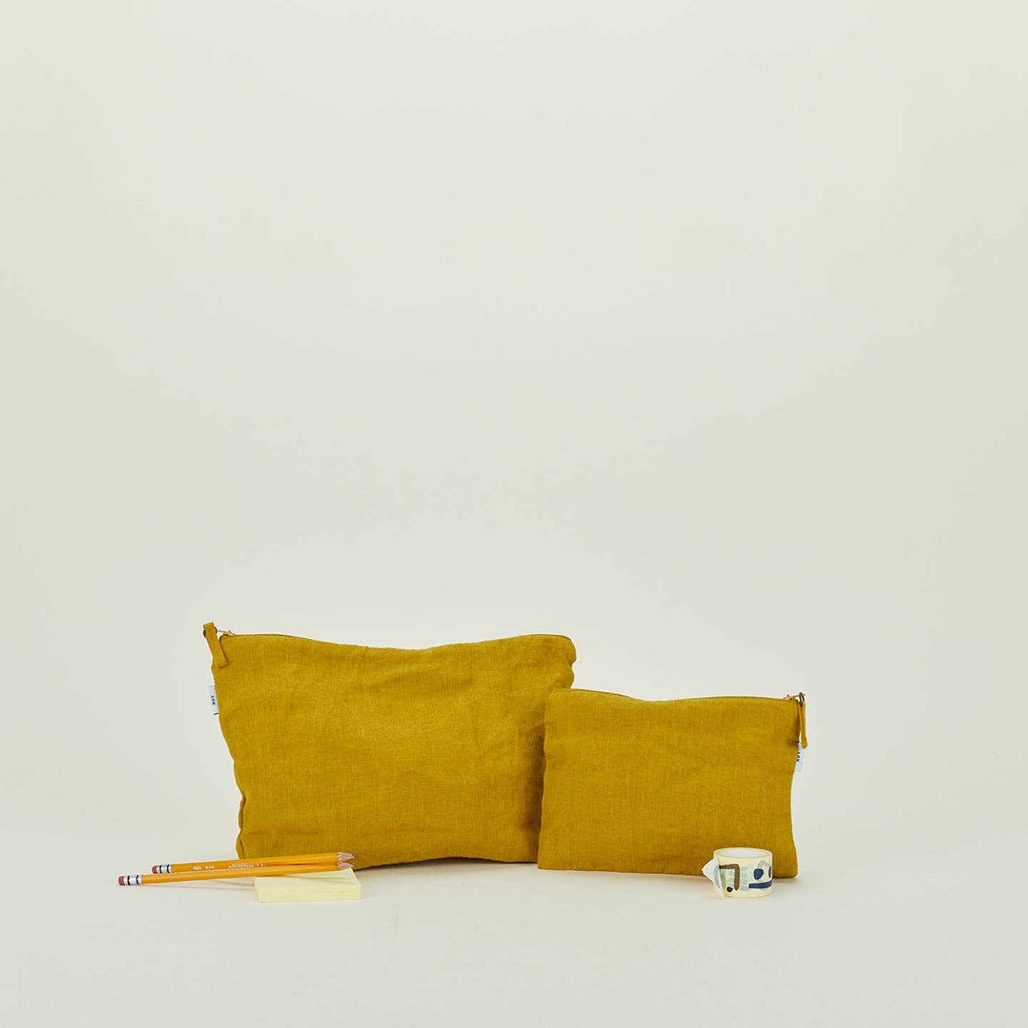 Hawkins New York - Wholesale Pouch - Women's - SIMPLE LINEN ZIPPER POUCHES - MUSTARD1