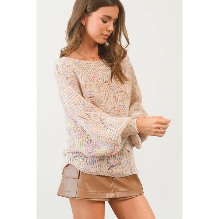 HYFVE - Wholesale Knit Sweater - Women's - HF25A287-Pointelle Chunky Knit Sweater