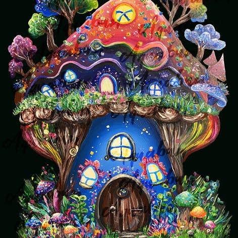 Fairy Mushroom House Print for wholesale by Aquabun