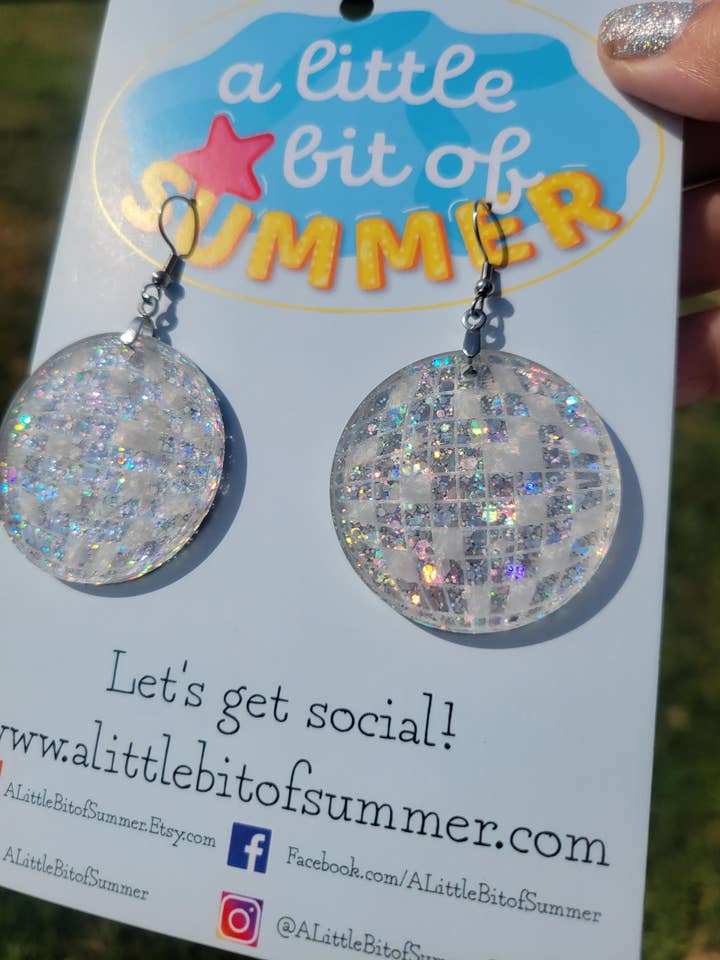 Rainbow Holographic Glitter Disco Ball earrings for wholesale by A Little Bit of Summer LLC