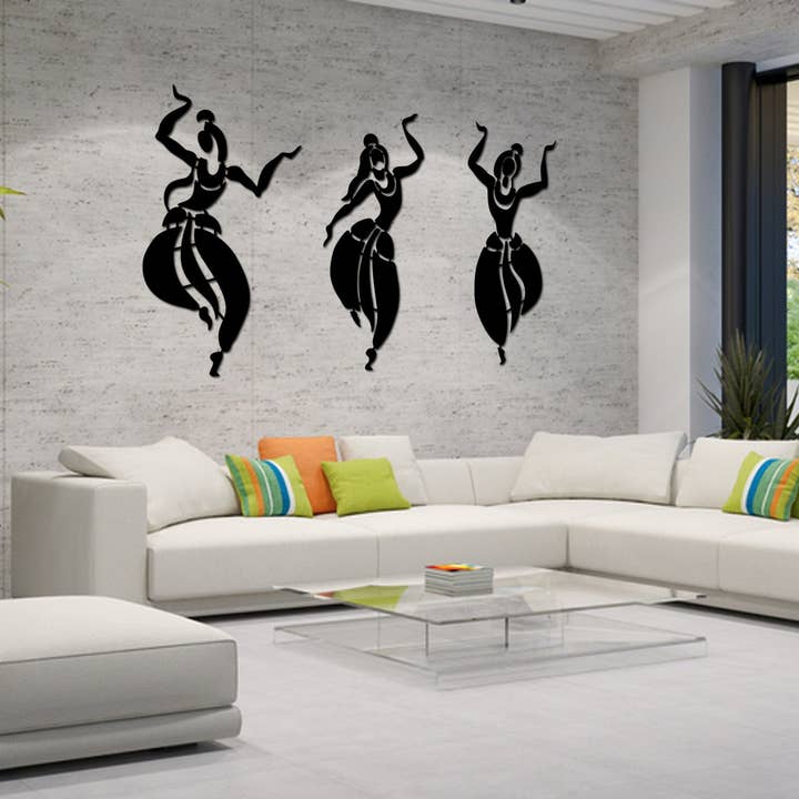 benjashop - Wholesale Dimensionele/3D-muurkunst - Indiase danseressen metalen wandkunst