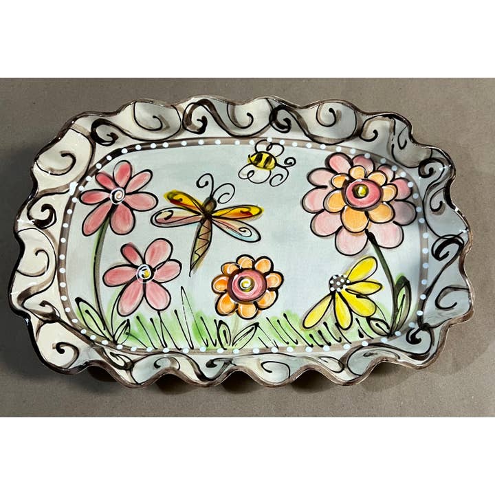 Heartfelt Traditions - Wholesale Platter - Oval Platter (Swirl Dragonfly Flowers)