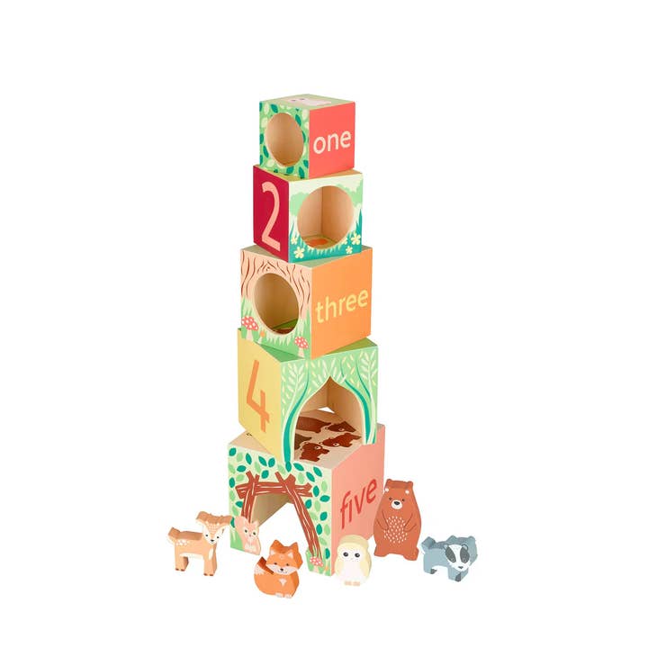 Orange Tree Toys - Wholesale Wood Toy - Kids - Woodland Animal Wooden Stacking Cubes (FSC®)