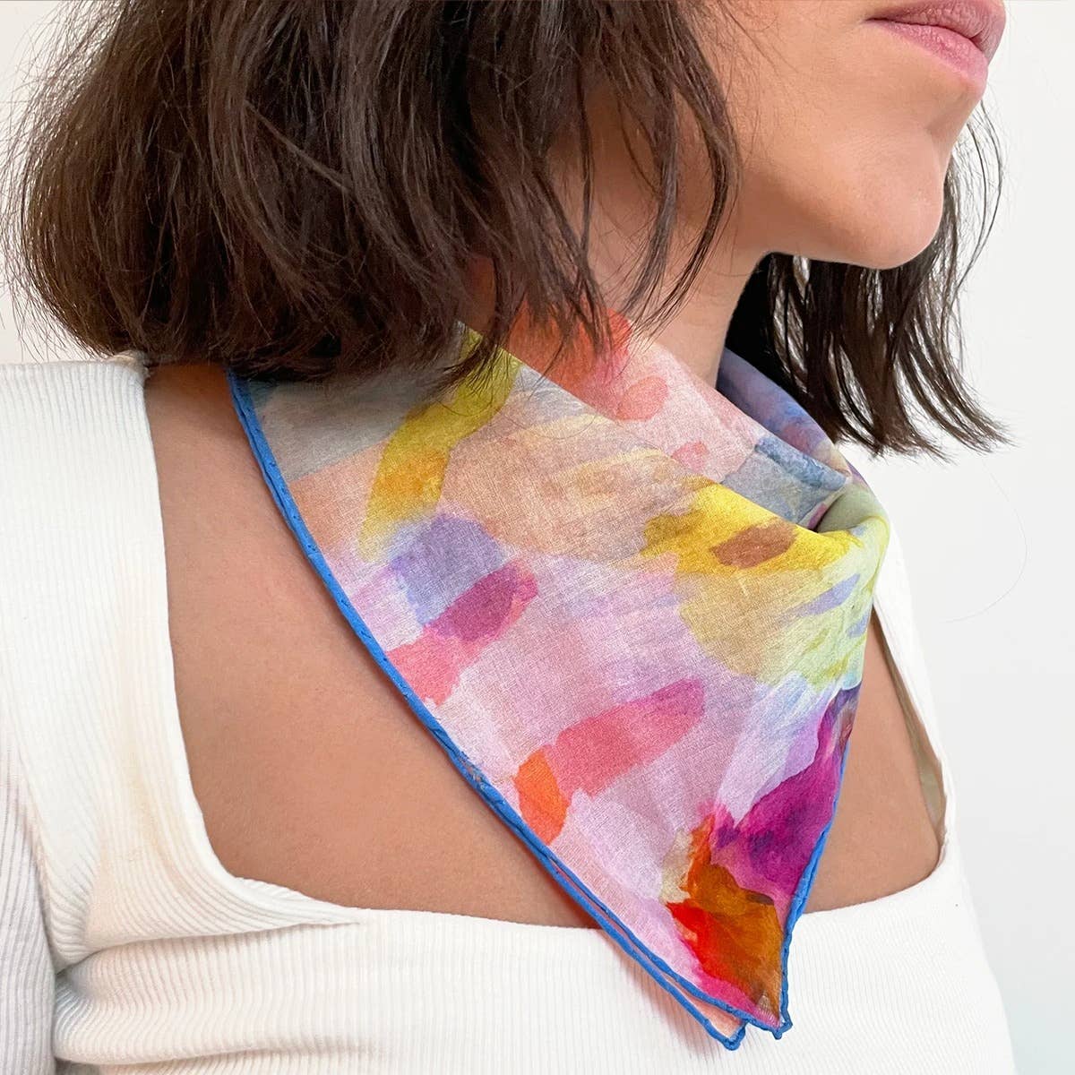 doku – Großhandel Schal – Damen – Illustrierter bunter Baumwollschal, Halstuch, Taschenzubehör6