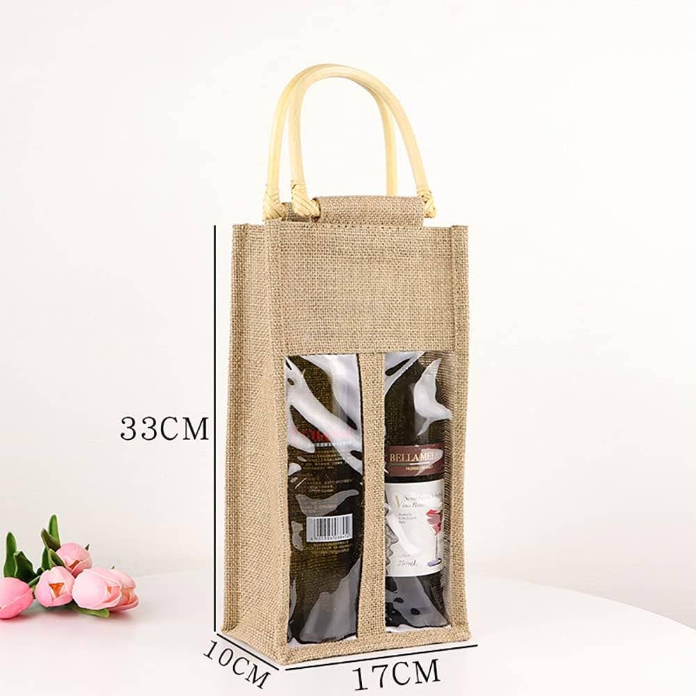 Alo Organic International - Wholesale Wine Gift Bag - Jute Wine Bottle Bag with Wooden D Handles Double Bottle.1