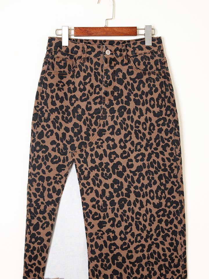 FULL TIME PURCHASE - Wholesale Skirt - Women's - Leopard Denim Frayed Split Denim Midi Skirt6