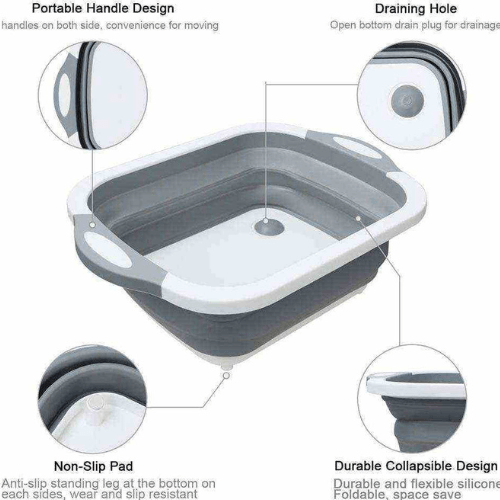 AccessCuisine – Großhandel Schneidebretter – 4-1 Zusammenklappbares Schneidebrett, Abtropfsieb, Waschbecken3