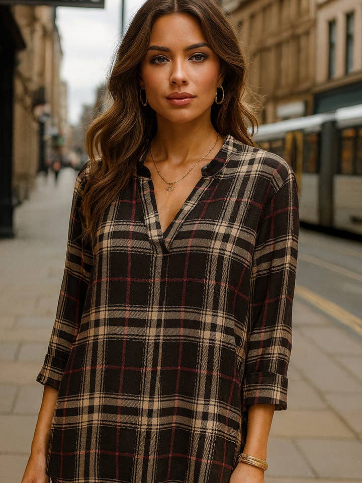 3288 Black White Red Plaid Blouse Plus for wholesale by LTX Sportswear