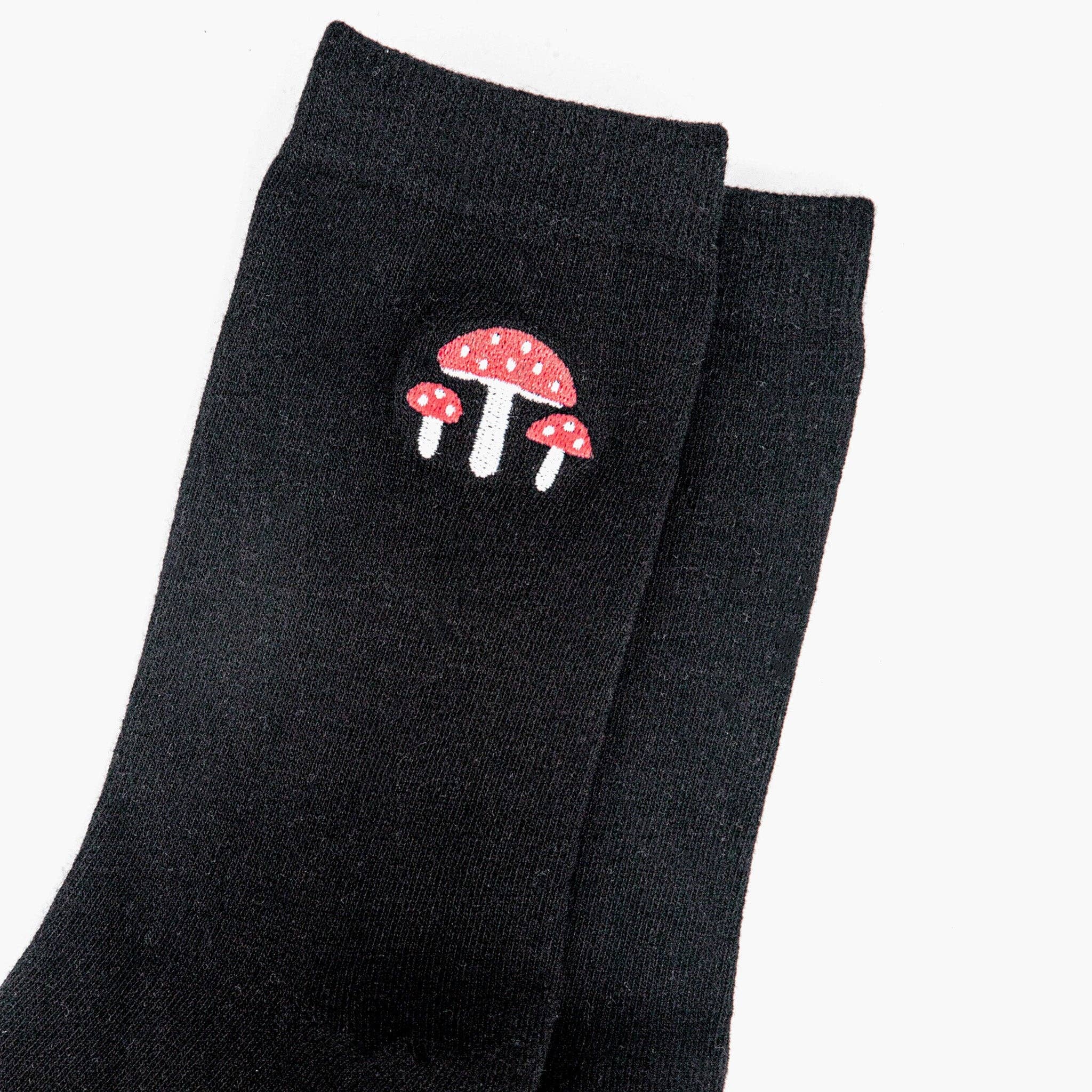 Sock Talk - Wholesale Socks - Women's - Women's Embroidered Ankle Socks- Black, Toadstools0