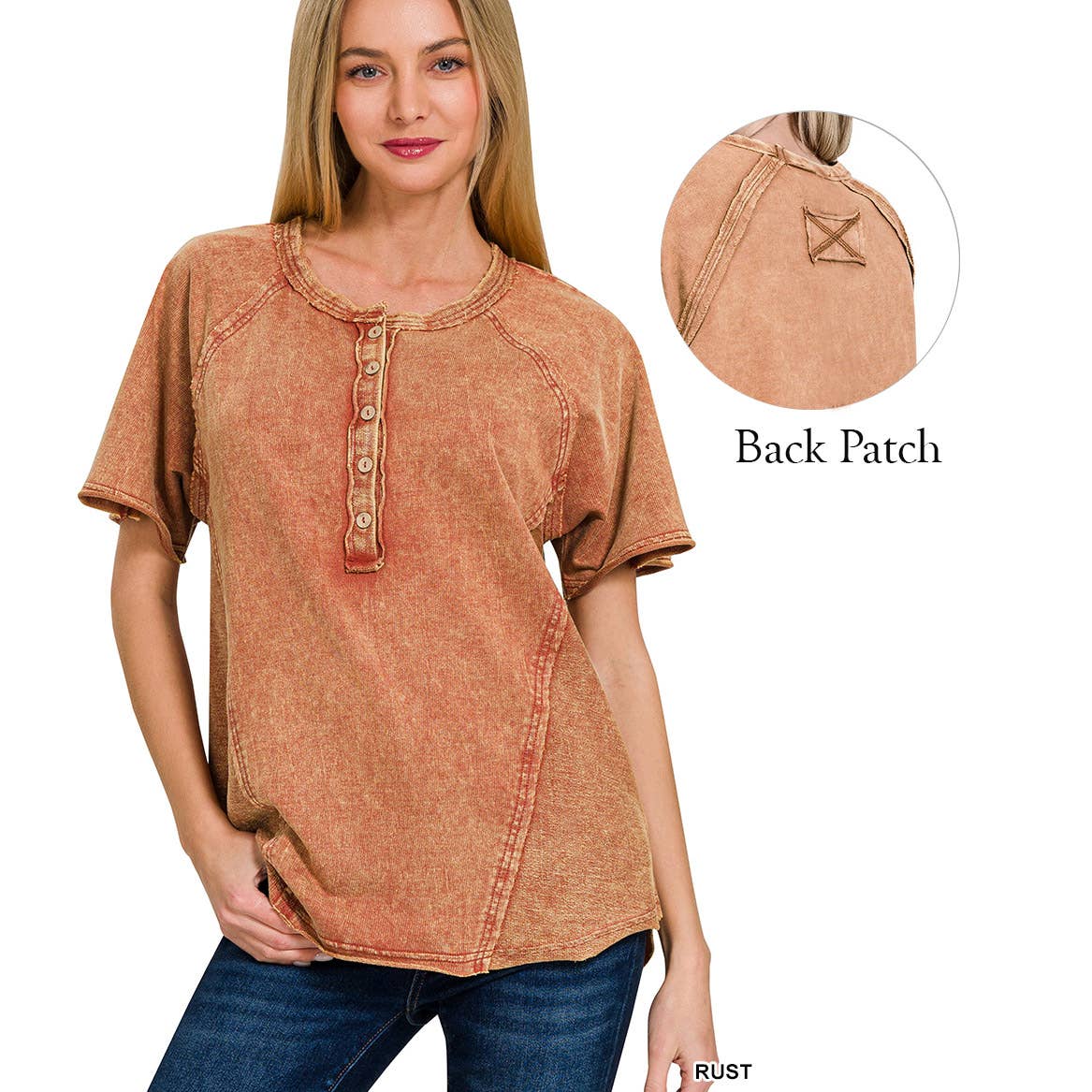 42POPS - Vente Haut en maille – femme - Haut à fermeture boutonnée avec bord brut lavé et détails3