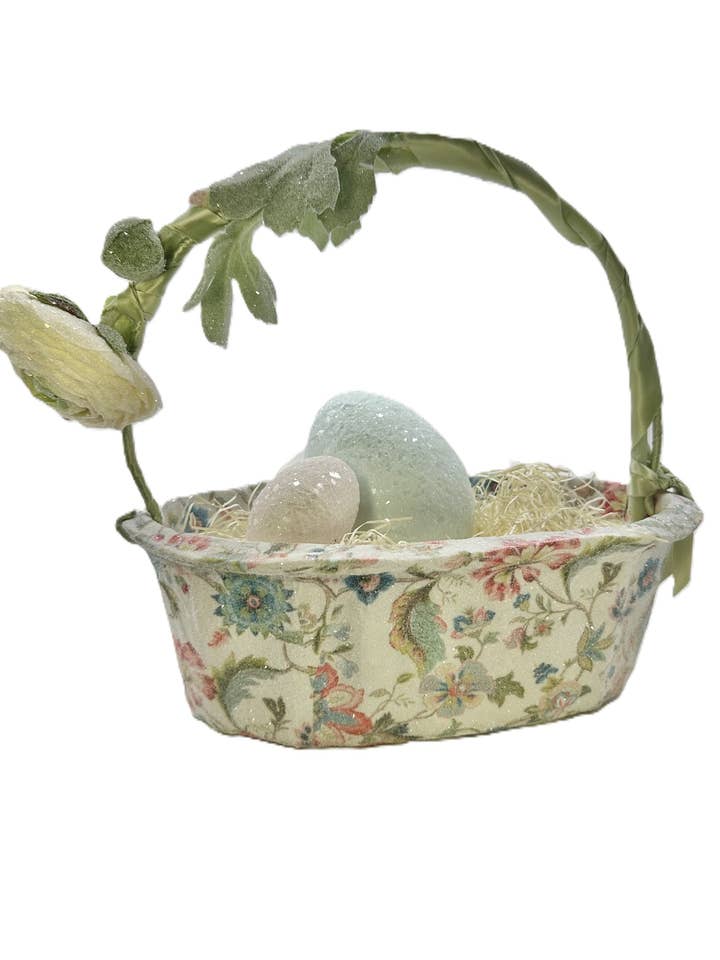 Jacobean Basket with Flower - Oval, Multi-color for wholesale by Sherri's Designs