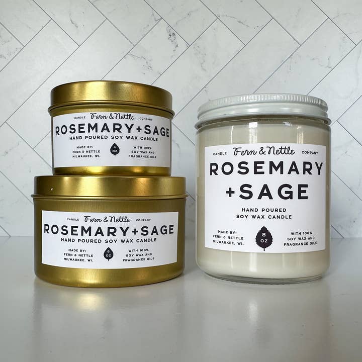 Fern and Nettle - Wholesale Jar/Filled Candle - Rosemary + Sage Soy Wax Candle0