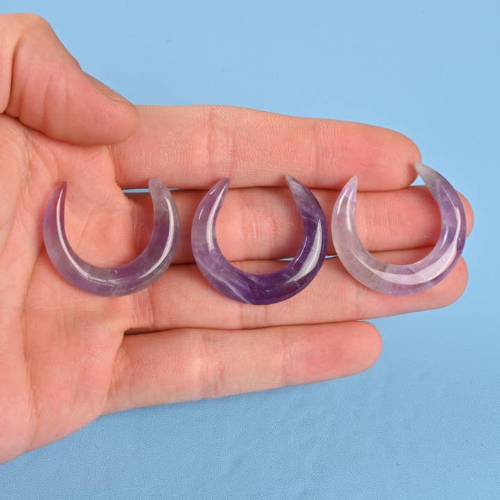 30mm Natural Amethyst Double Horn Moon Gemstone Crystal for wholesale by ilovebeadsusa