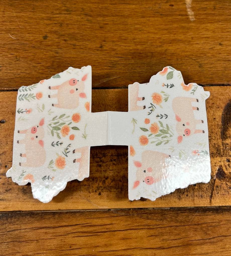 Iowa Paper Farm - Wholesale Bookmark - Iowa shaped pigs and flowers magnetic bookmark1