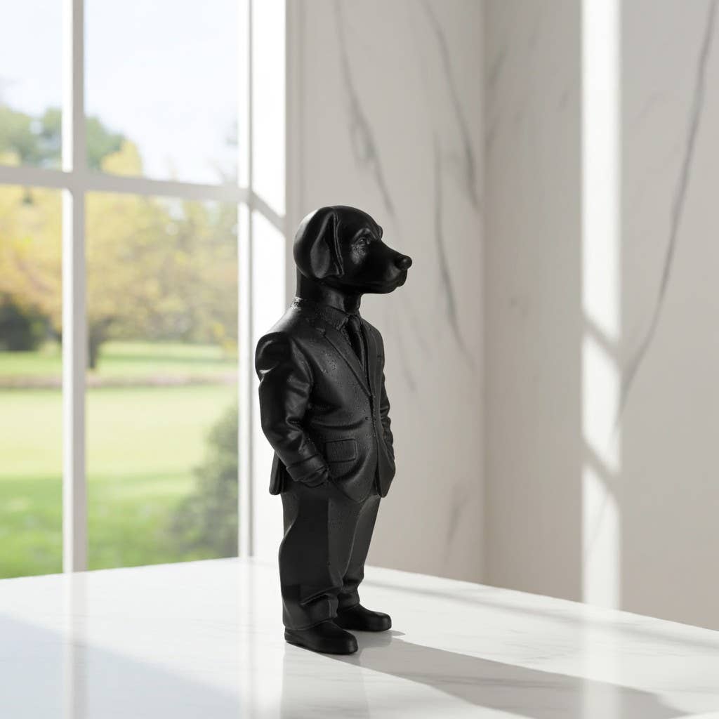 Face It Home Decor – wholesale Decorative figurine – Handmade Resin Suited Dog Figurine Ornaments Black and White0