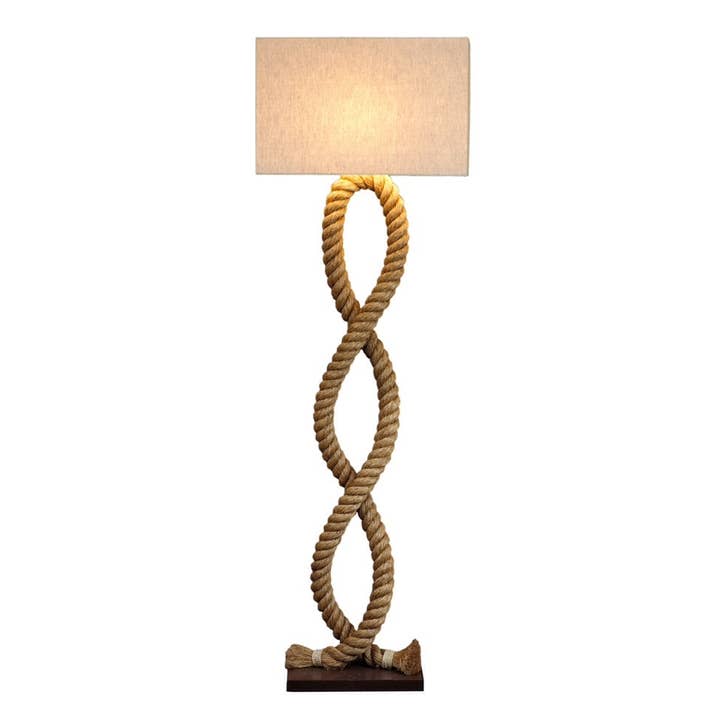 Golvlampa i rep med kurvad stam och rektangulär juteskärm för wholesale av Continental Home