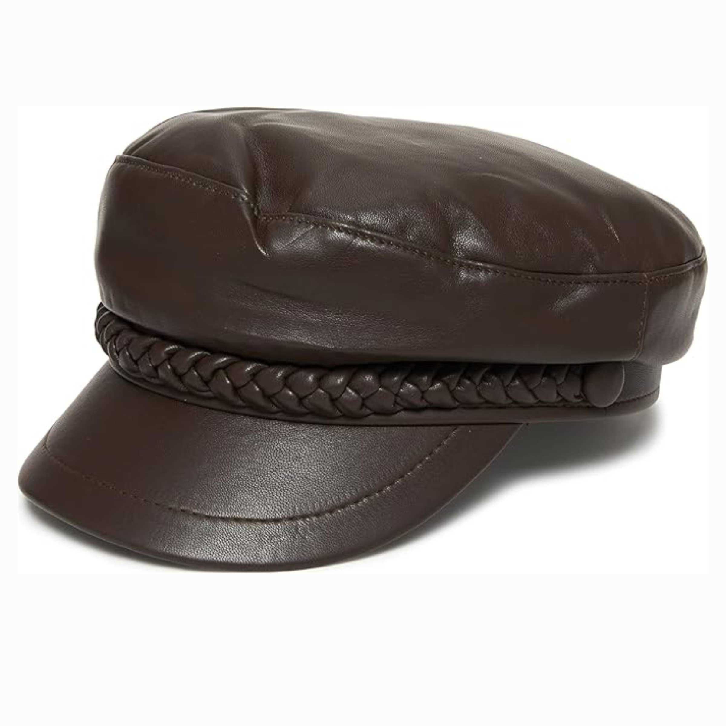 Funky Junque - Wholesale Newsboy/Schoolboy Hat - Unisex - Leather Greek Fisherman Hat - Brown0