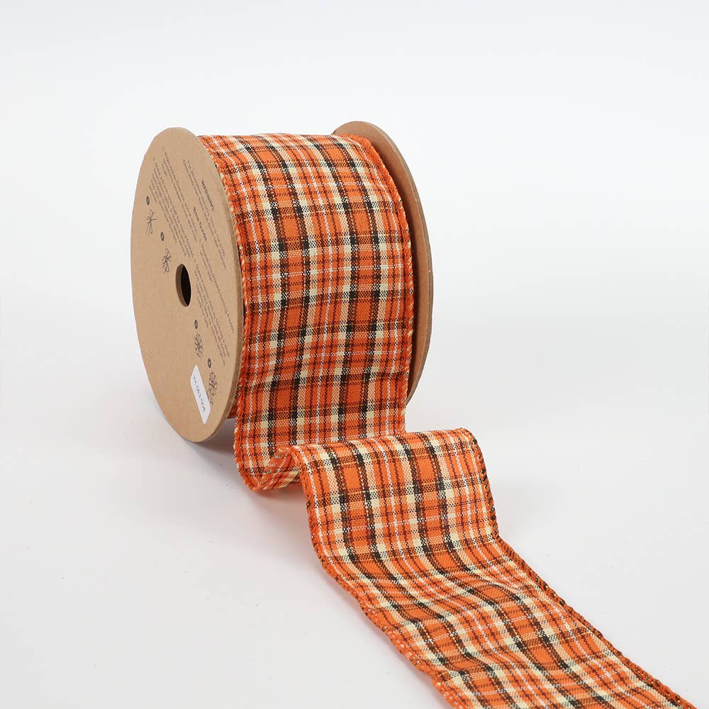 LA Ribbons Wholesale - Vendita all'ingrosso Nastri - Confezione regalo - Nastro cablato da 2 1/2" | "Harvest Plaid" Ruggine/Multicolore | Rotolo da 10 iarde2