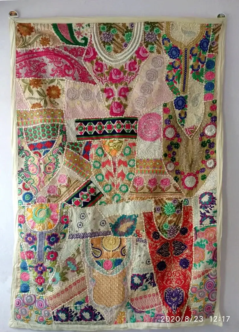 GYPSY STUDIO - Wholesale Tapestry/Textile - Handmade Sari Patchwork Bedcover Huge Size Hand Embroidery6