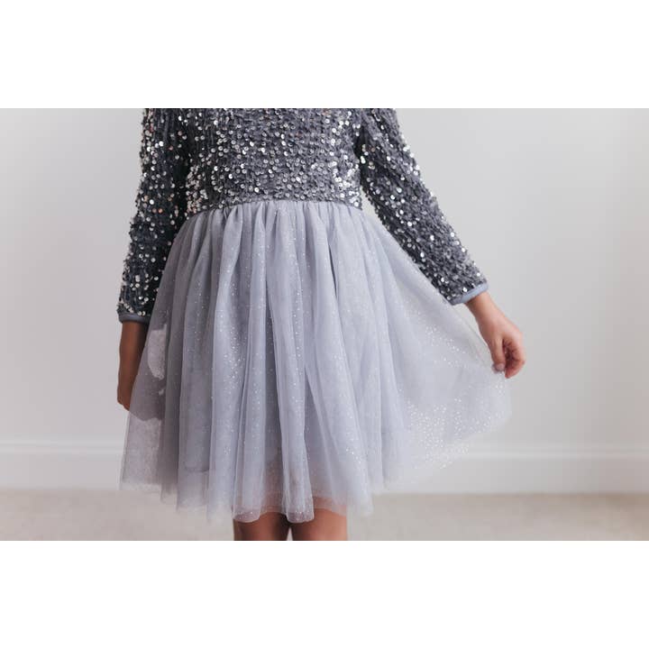 Oopsie Daisy - Wholesale Dress - Kids - Kids Sequin Silver Holiday Fancy Sparkle Tulle Winter Dress
