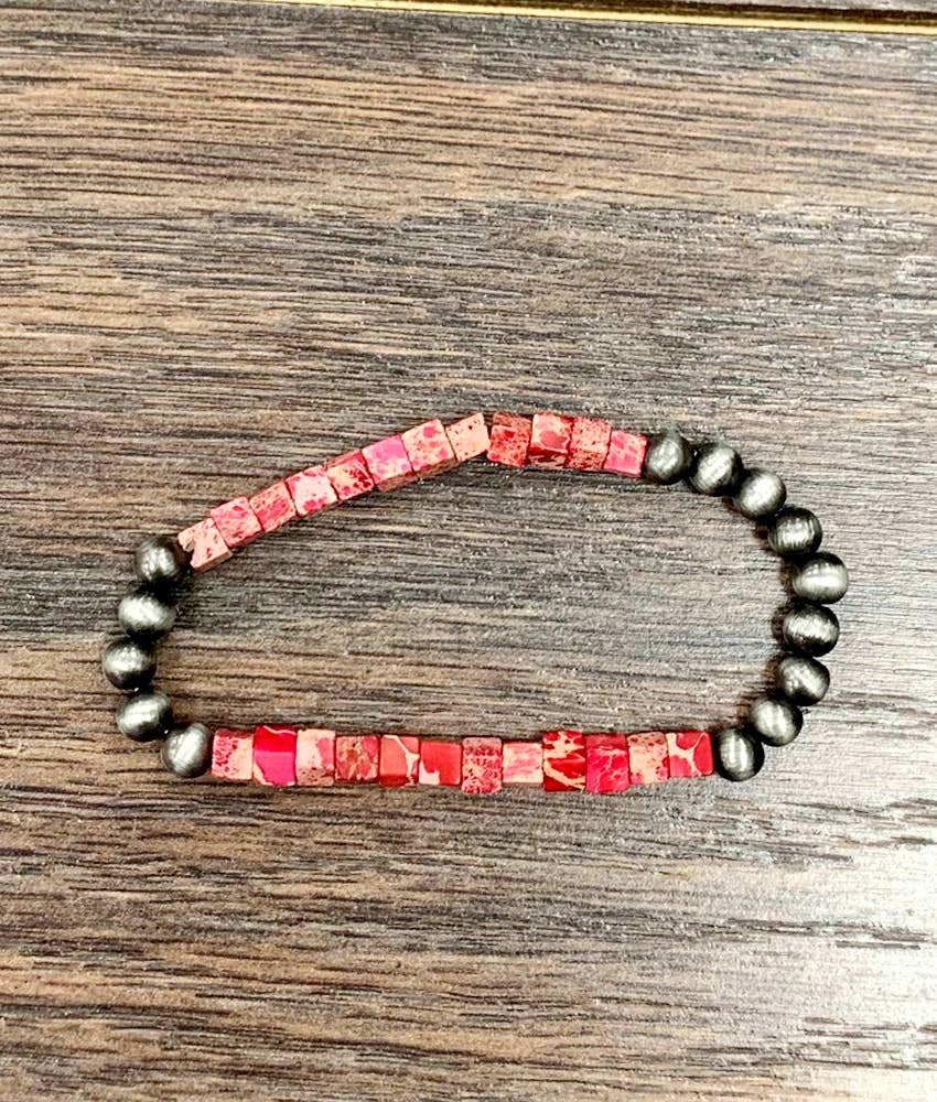 ISAC Trading Inc - Wholesale Beaded Bracelet - 711193, Handmade Navajo Bead, Gemstone Stretch Bracelet